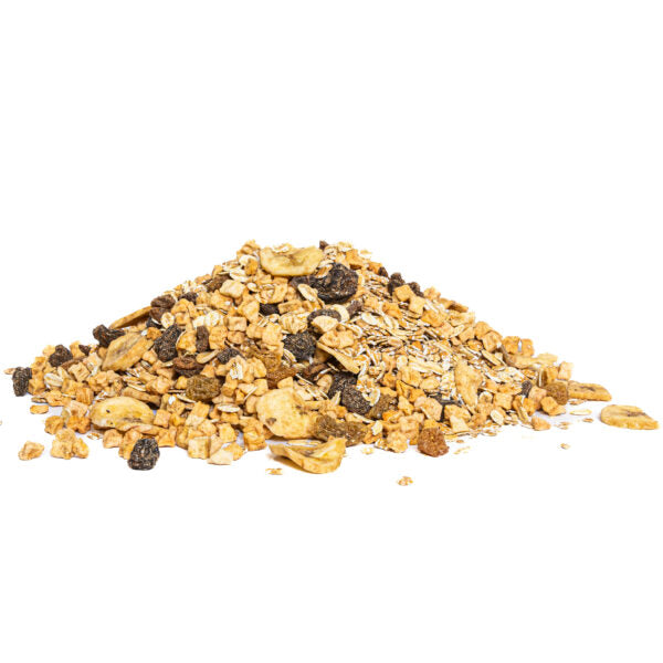 Muesli rozijnen bananenchips en kaneel
